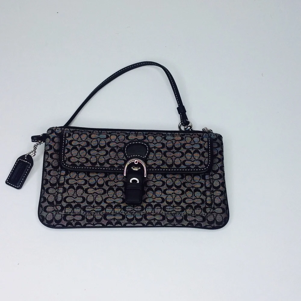 Coach Black Wristlet Canvas Leather Trim Signature